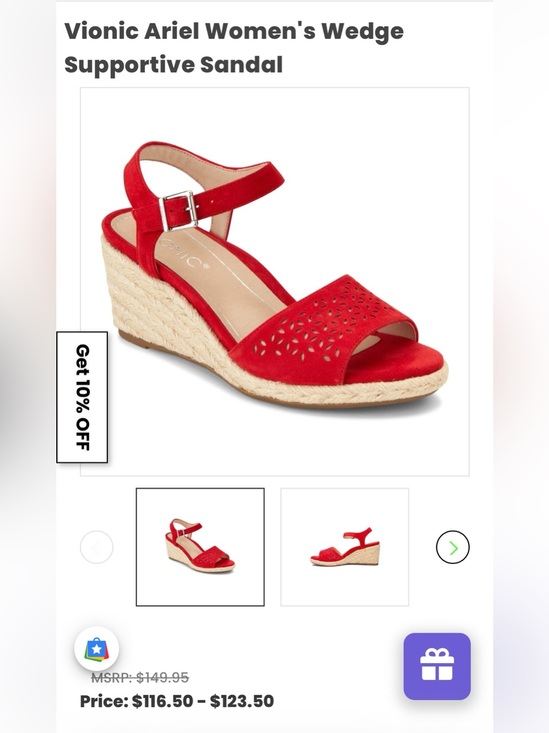 Vionic Shoes - Vionic Red Suede Laser-Cut Wedge Sandals with Ankle Strap